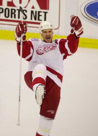 Lidstrom, the points 
            leader for defensemen, scored the game-winner in game 2.